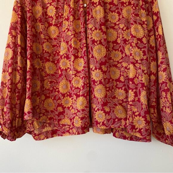 Dôen Jane Blouse in Desert Blooms Block Print Organic Cotton Size XXS Oversized - Picture 4 of 11